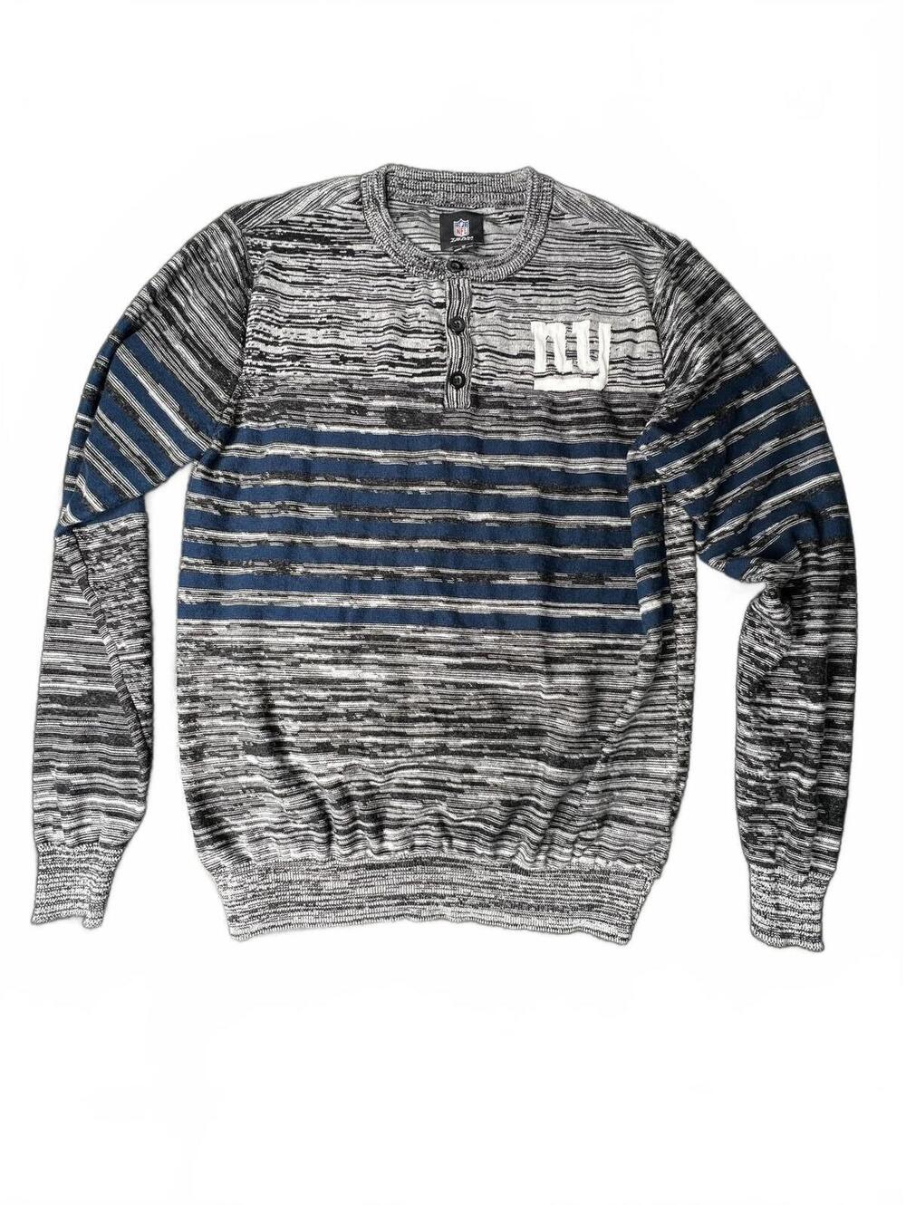 NFL NY Giants Gray Heathered Cotton Henley Sweater - M